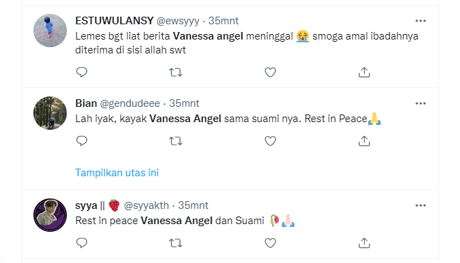 Foto: Trending Topik, Netizen Twitter Sampaikan Bela Sungkawa Meninggalnya Vanessa Angel dan Suami | Pifa Net