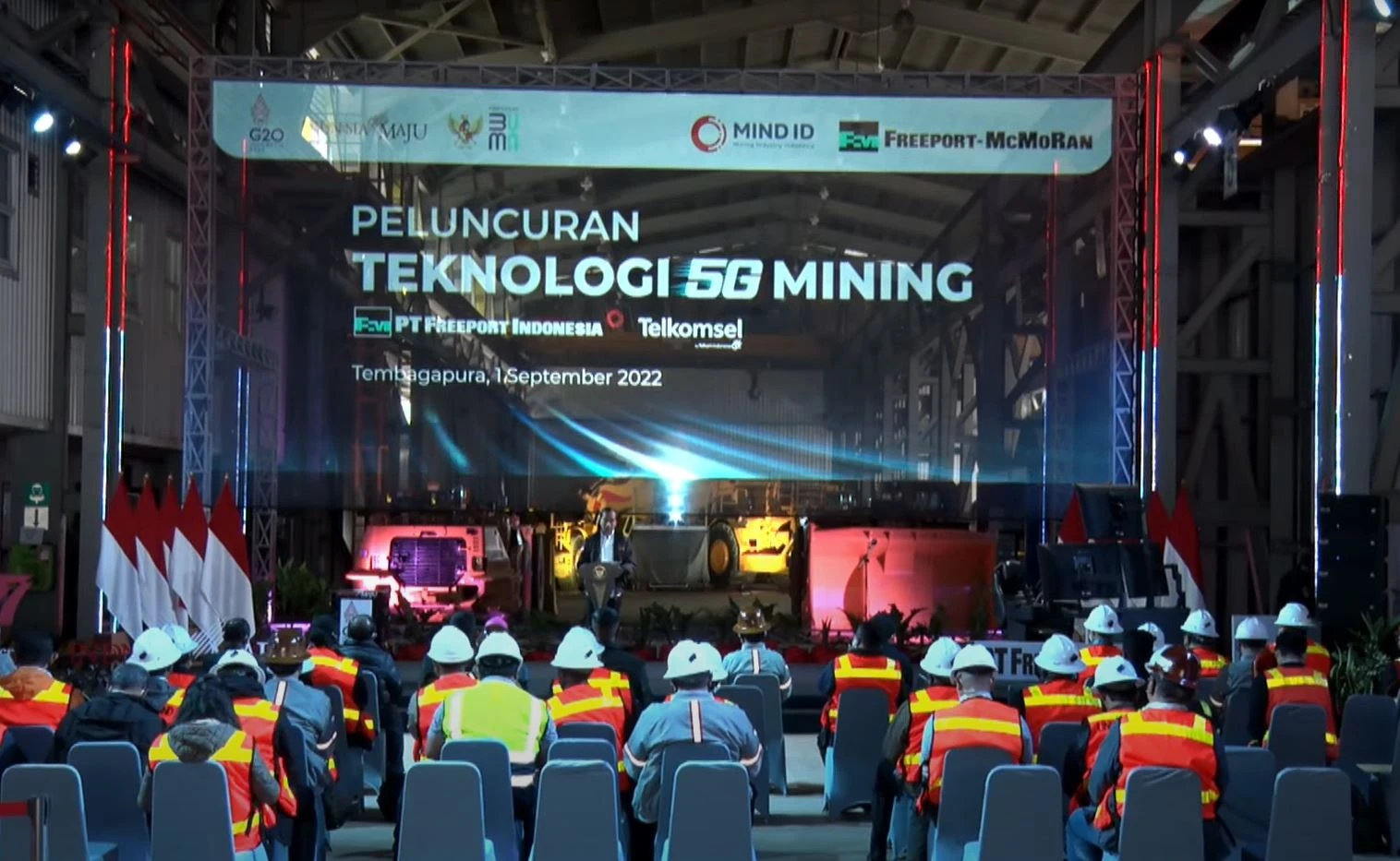 Presiden Jokowi meluncurkan teknologi 5G Mining di PTFI, Distrik Tembagapura, Mimika, Papua, Kamis (1/9/2022) pagi. (Foto: Setkab RI)