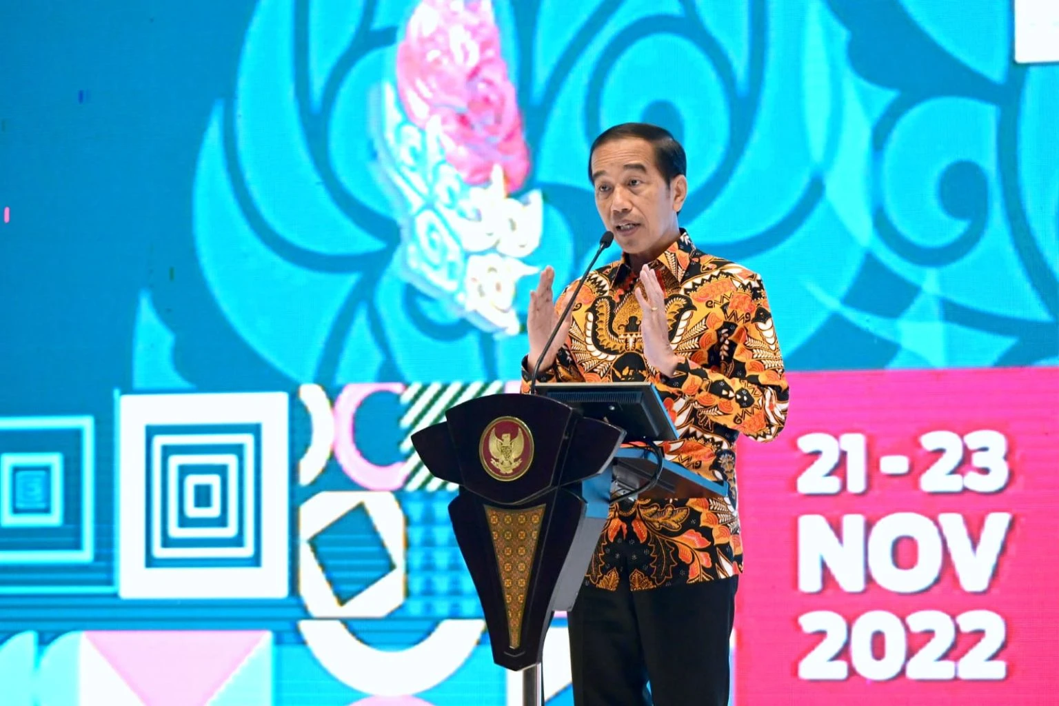 Presiden Jokowi membuka Munas HIMPI Tahun 2022, Senin (21/11/2022), di Solo, Jawa Tengah. (Foto: BPMI Setpres/Muchlis Jr)