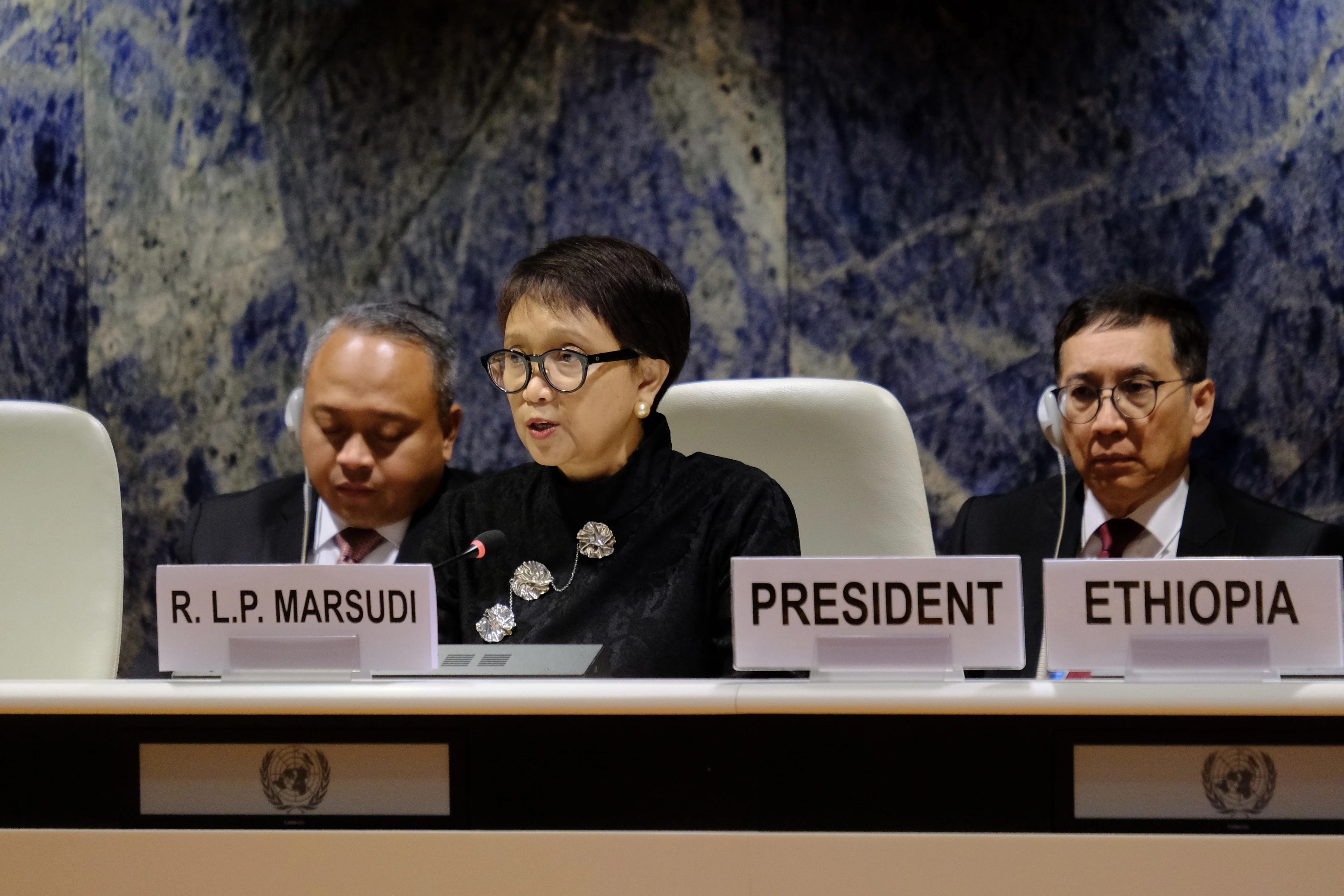 Menteri Luar Negeri RI Retno Marsudi saat menghadiri pertemuan Conference on Disarmament di Jenewa, Swiss, pada Senin (27/2/2023). (Dok. Kemlu RI)
