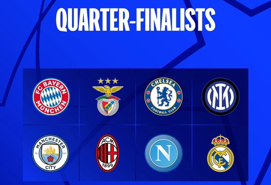 Delapan tim yang akan main di Perempat Final Liga Champiosn 2022/2023. (Twitter @ChampionsLeague)