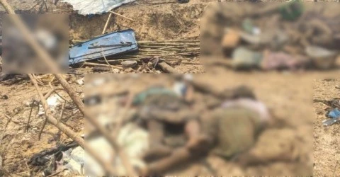 Warga Myanmar yang tewas akibat serangan Junta Militer Myanmar, Selasa (11/4) kemarin. (Dok. Irrawady)