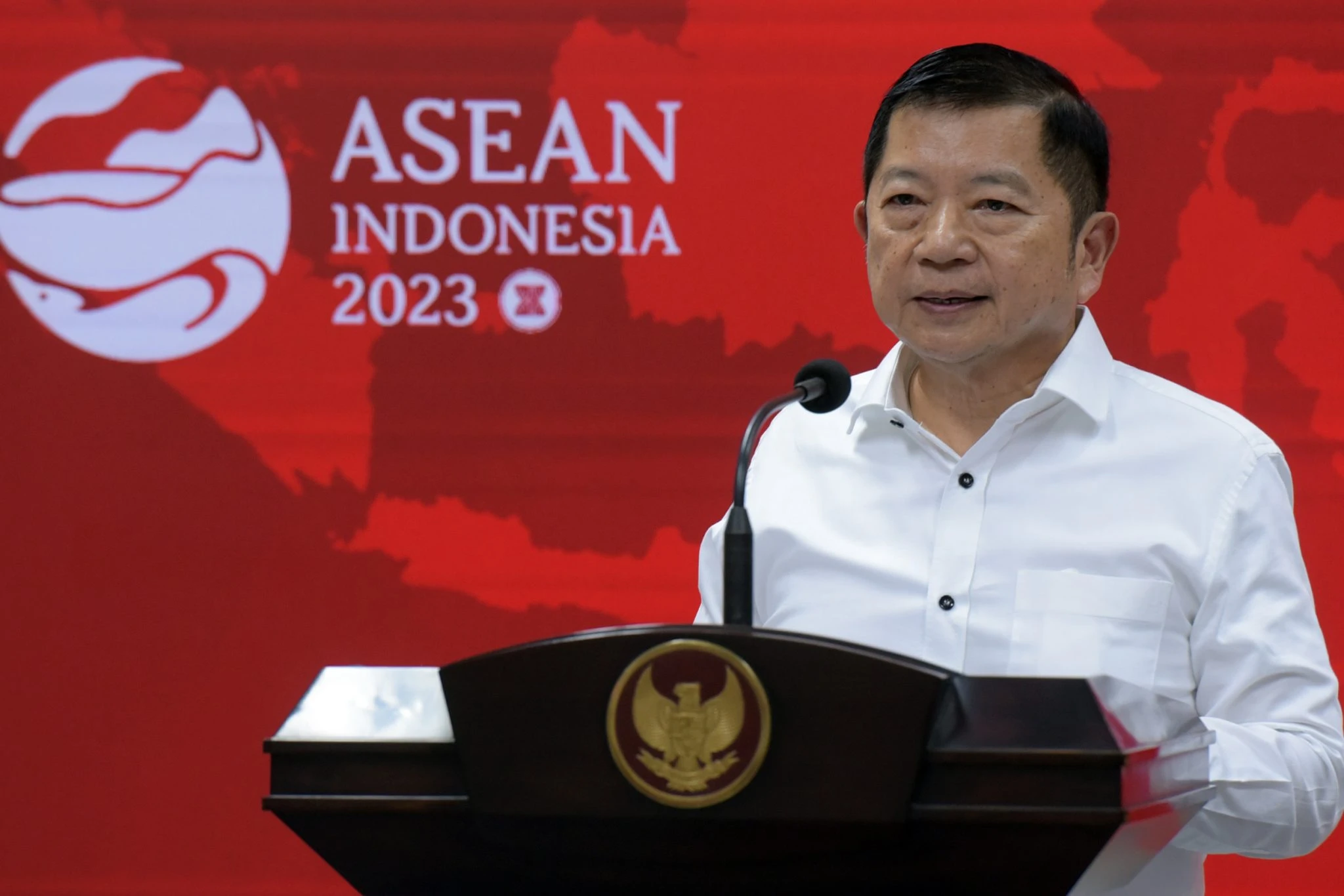 Kepala Bappenas Suharso Monoarfa menyampaikan progres pembangunan Ibu Kota Nusantara (IKN), Rabu (12/4/2023). (Dok. Humas Setkab/Rahmat)