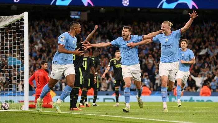 Selebrasi gol kemenangan Manchester City atas Real Madrid. (Getty Images/Michael Regan)