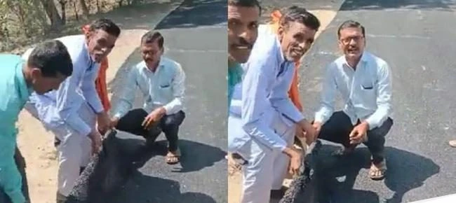 Foto: Viral, Bikin Geram! Warga India Ini Buktikan Jalanan yang Baru Diaspal Ternyata Karpet | Pifa Net