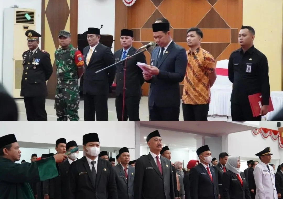 Pelantikan dan pengambilan sumpah/janji jabatan 76 pejabat struktural dan fungsional di lingkungan Pemkab Kapuas Hulu. (Instagram @prokopim.kapuashulu)