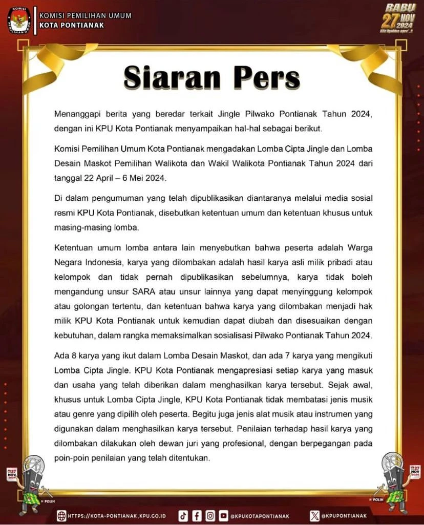 Foto: Heboh Jingle Pilkada Dituding Hasil Karya AI, Ini Klarifikasi KPU Pontianak | Pifa Net