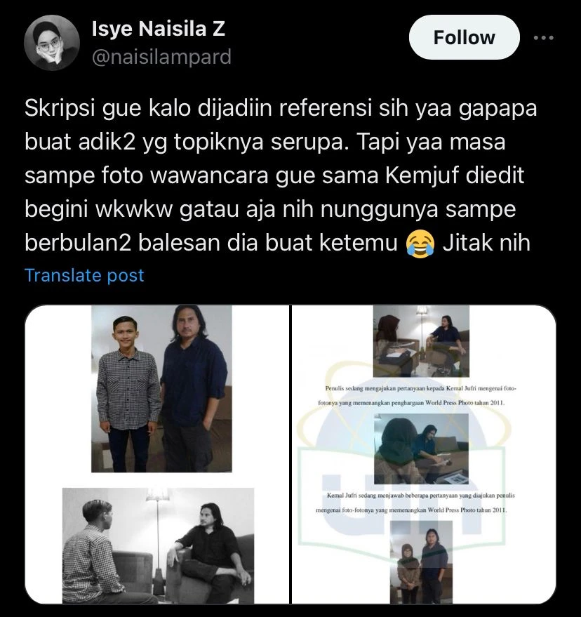 Foto: Viral di X Skripsi Mahasiswa UIN Palembang Diduga Plagiat, Foto Dokumentasi Wawancara Juga Dijiplak | Pifa Net
