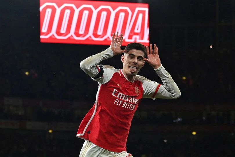 Kai Havertz selebrasi usai mencetak gol ke gawang Chelsea di pekan ke-29 Premier League 2023/2024 (X @premierleague)
