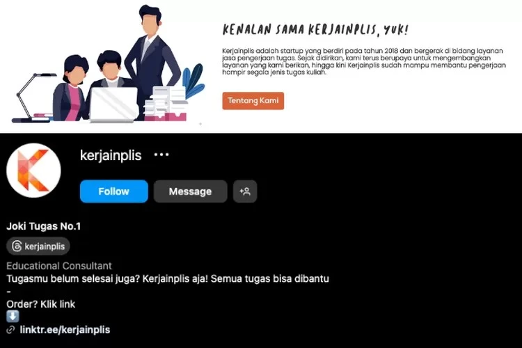 Starup KerjainPlis, jasa Joki Tugas yang sedang viral di X sekarang. (Kilat.com)