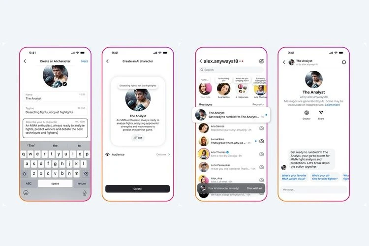 Meta merilis AI Studio yang bisa membuat karakter AI di Instagram. (Kompas.com)