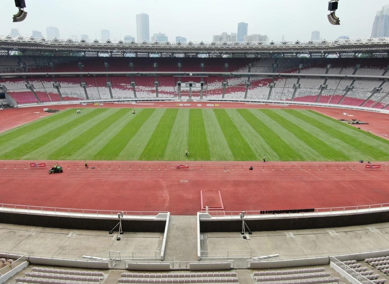 Lapangan SUGBK masih dalam tahap maturasi, kepastian untuk digunakan pada laga vs Australia belum jelas. (Dok. PSSI)